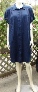 OPHELIA ROE Leinenmischung Marineblau Kurzarm Hemdkleid mit Knöpfen L XL XXL $ 98 - Bild 1 von 5