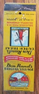 BOSTON, MASSACHUSETTS MATCHBOOK COVER: DON RAND'S BELGIAN VILLAGE MATCHCOVER -D - Picture 1 of 3