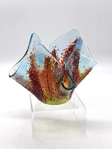 Verschmolzenes Taschentuch Kunstglas Windlicht Teelicht strukturiert mehrfarbig 3,5” x 5” - Bild 1 von 10