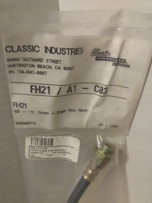 68 Pontiac Firebird Front Drum Brake  Flex Hose Lines L&R Classic Industries New - Image 1 of 4
