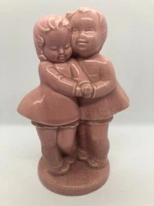 Vintage Retro MCM Pink Tree Stump Heart Hugging Boy Girl Shawnee Pottery Vase - Picture 1 of 5