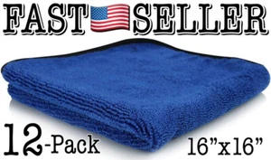Pack Of 12 Professional Grade Premium Microfiber Towel, Blue 16”x16” - Picture 1 of 5