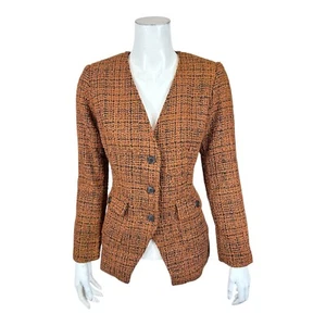 Linea by Louis Dell'Olio Women's Boucle V-Neck Jacket Black/Caramel Size 4 - Picture 1 of 2