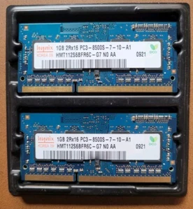 Hynix 2GB (2x1GB) 2Rx16 PC3-8500S DDR3 So-Dimm Laptop Memory HMT112S6BFR6C-G7 - Picture 1 of 2