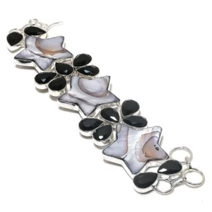 Natural Mother Of Pearl, Spinel Gemstone 925 Sterling Silver Bracelet 7-8" V326 - Picture 1 of 7