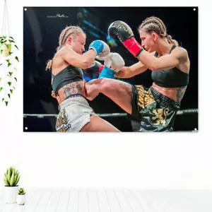 Mujer Boxer Pico Partido Gimnasio Decoración Pintura Bandera Boxeo Pared Arte Póster - Imagen 1 de 5