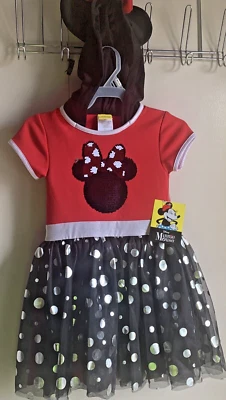 Vestido Disney Niñas Minnie Mouse Abatible Lentejuelas Tutú Capucha Orejas Tallas XS (4/5) Foto 1 de 4