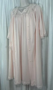 Shadowline Robe And Nightgown Vintage Nylon Lingerie Blush Peach Babydoll Size M - Picture 1 of 22