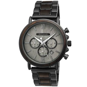 Orologio Holzwerk HHNSTEIN donna & uomo acciaio inox & legno cronografo, antracite - Foto 1 di 7