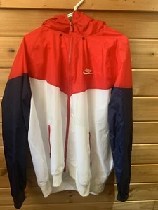 Nike Windbreaker Rot Weiß Blau Full Zip Kapuzenjacke Herren XL - Bild 1 von 4