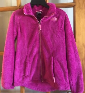 THE NORTH FACE  Fuzzy Fleece Pink Logo Full Zip Up Jacket Coat Girl's Sz M 10/12 - Picture 1 of 5