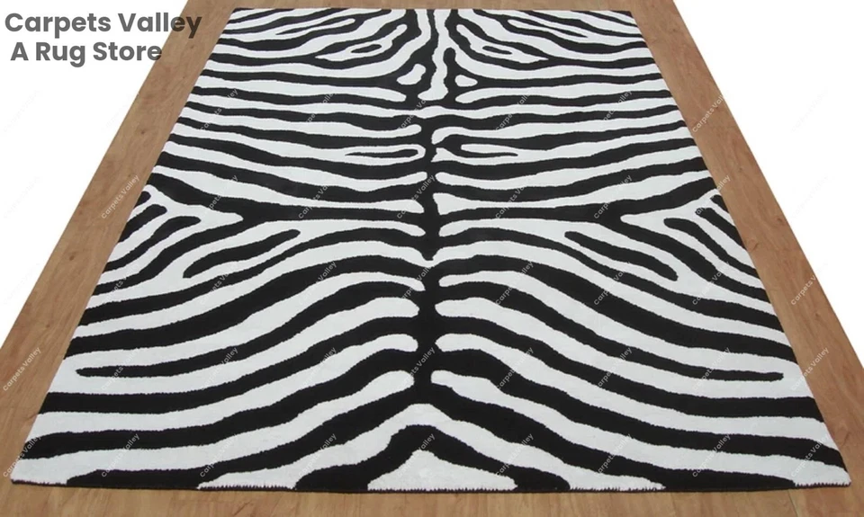 Zebra Black & White Modern, Hand-Tufted Wool Handmade Area Rug Carpet Any Room - Image 1 of 1