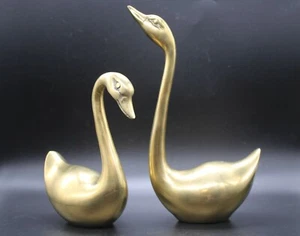 Vintage Pair of Brass Mid Century Swan Sculptures - Picture 1 of 7