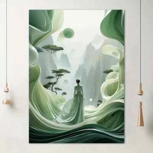 Elegant Woman in Green Landscape Wall Art  Canvas Unframed/Framed - Bild 1 von 7