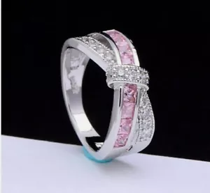 2Ct Princess Cut Lab-created Pink Sapphire Engagement Ring 14K White Gold Plated - Picture 1 of 7