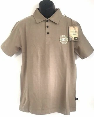 Men's CAT Caterpillar Heavy Duty Work Polo Shirt Beige Short Sleeve Cotton Lycra - Image 1 of 4