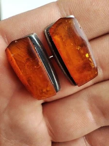 Vintage cufflinks silver 875 USSR. Amber - Picture 1 of 10