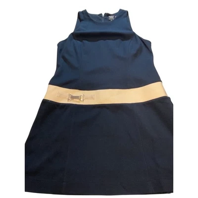 W Worth Women's Sleeveless Navy Blue Beige Accent Dress Size 10 - Image 1 of 4
