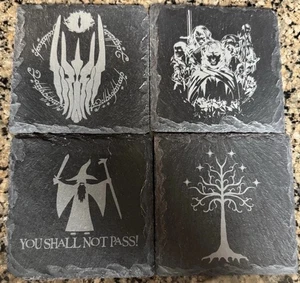 Lord Of The Rings Slate Coasters Laser Engraved Set Of 4 - Picture 1 of 6