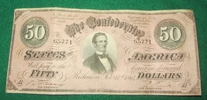 Confederate States Of America $50 FIFTY DOLLARS note bill 1864 - Picture 1 of 4