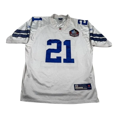 Camiseta masculina de futebol Dallas Cowboys 54 branca NFL Reebok Deion Sanders HOF Patch - Imagem 1 de 4