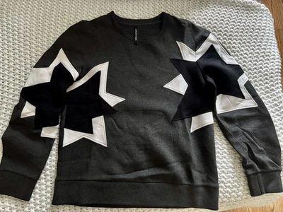 Neil Barrett Star Pattern Sweatshirt Gray Neoprene Sz Medium Bomber - Image 1 of 4