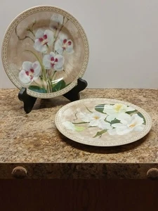 2 Vintage American Atelier Orchid 5274 Floral Painted Plates  - Picture 1 of 9