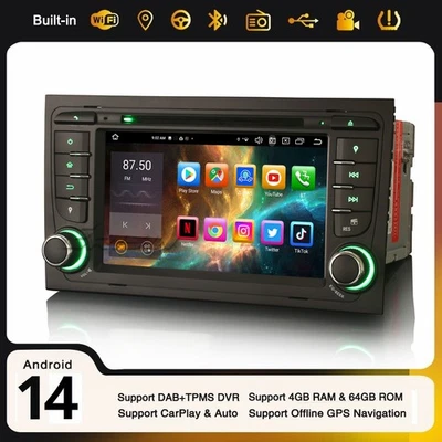 Android 14 Car Stereo For Audi A4 S4 SEAT EXEO 4+64GB DAB+ CarPlay DVD Navi Wifi - Image 1 of 4