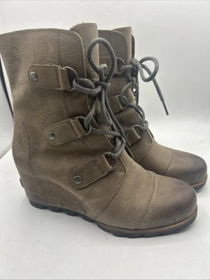 Sorel Mujer Joan Of Arctic Cuero Medio Pantorrilla Botas Cuña Oculta Talla 9.5 Marrón Foto 1 de 4