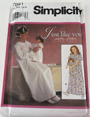 Camisón SimplicityPattern 7841 para niñas y muñecas de 18" tallas 7-8-10 sin cortar y completo Foto 1 de 4