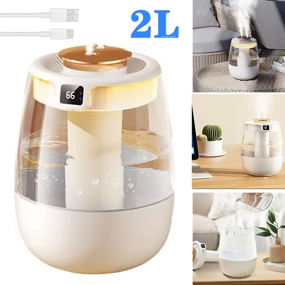 For Bedroom 2L Humidifiers Ultrasonic Warm & Cool Mist LED Humidifier Top Fill - Image 1 of 4