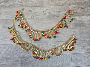 2 Indian Elephant Beaded Door Wall Hangings Toran For Good Health Wealth Luck - Picture 1 of 15