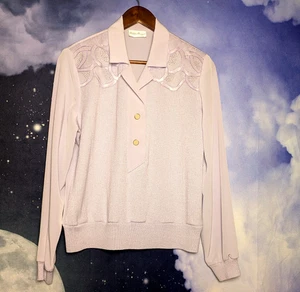 Blusa pulóver transparente lavanda vintage para mujer talla 8 Art Deco Philippe Marques - Imagen 1 de 8