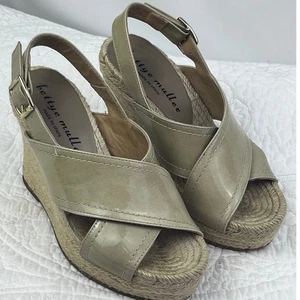 Bettye Muller Damengröße 5 hellbraune Leder-Espadrille Keilabsatz Freizeitsandale - Bild 1 von 12