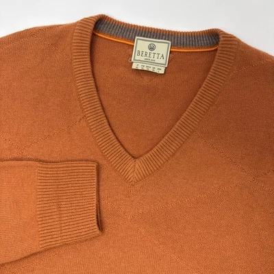 Suéter tejido Beretta para hombre grande naranja lana de cordero mezcla de nailon cuello en V diamante Foto 1 de 4