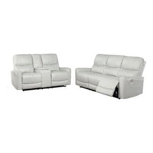 Pemberly Row 2-piece Faux Leather Power Reclining Sofa Set Ivory - Picture 1 of 17