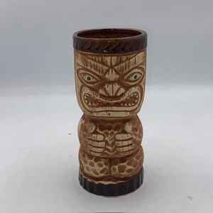 Vintage Orchideen von Hawaii Tiki Tasse mit grünen Augen mit Schmucksteinen Hergestellt in Japan EUC - Bild 1 von 6