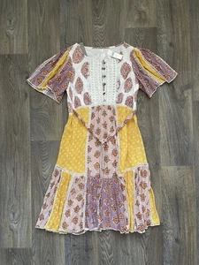 Anthropologie Patchwork Boho Peasant Dress NWT Size 0 Mixed Print Midi Festival - Picture 1 of 6