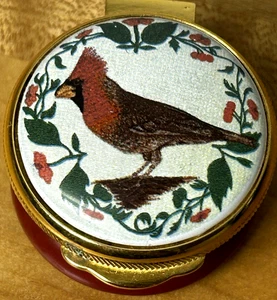 Alastor Enamel's Trinket Round Box with Red Cardinal - Picture 1 of 5
