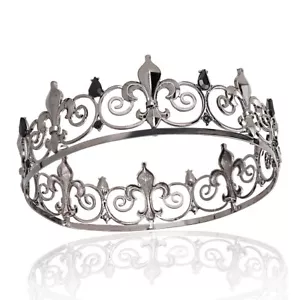 Black Royal Full King Crown Metal Crowns and Tiaras Medieval Costume Accessories - Picture 1 of 5