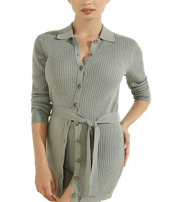 Cárdigan GUESS Long Line Emili con cinturón, verde azulado polvoriento, XL ¡NUEVO CON ETIQUETAS! Foto 1 de 4