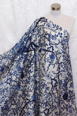 New 100% Charmeuse Silk Fabric Blue Tree M54 Per Yard - Image 1 of 3