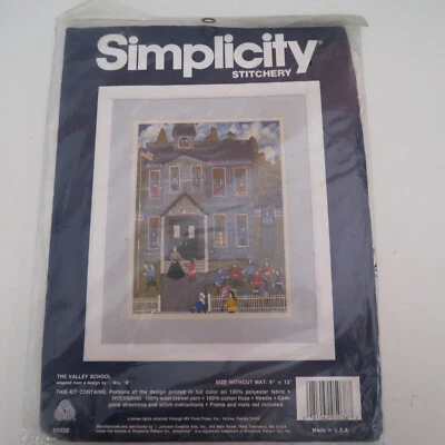 VTG NIP Simplicity Stitchery The Valley School 9" x 12" Crewel #428 - Image 1 of 3