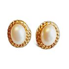 TAT Faux Pearl Earrings Gold Rope Texture Button Work School Day Night Norm Core