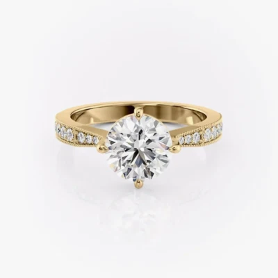 Bague de mariage en or jaune 14 carats certifiée IGI de 1,20 ct, taille ronde... - Photo 1/4
