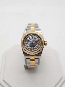$10,000 ROLEX Oyster Perpetual BLUE MOP Diamond 18k Yellow Gold SS Ladies Watch - Picture 1 of 6