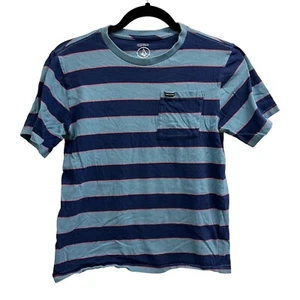 Volcom blue red striped short sleeve crew neck boys shirt Size: L - Picture 1 of 6