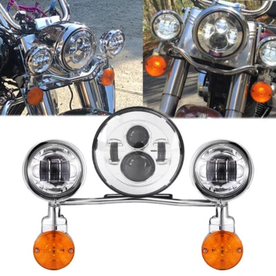 7" LED Headlight & Passing Lights Bar For Honda VTX1300C VTX1300R VTX1300S VTX18 - Image 1 of 4