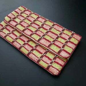 Handmade Beaded clutch bag, Pink and light green, party bag with string, Gift fo - Picture 1 of 5