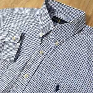 Camisa Ralph Lauren Para Hombre Mediana Azul Cuadros Guinga Manga Larga Con Botones - Imagen 1 de 7